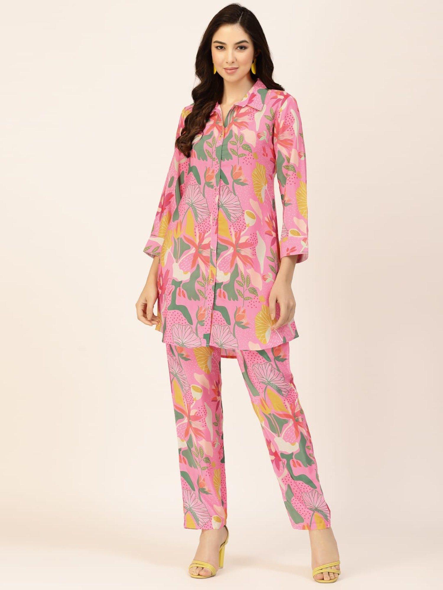 pink color floral printed co-ord (set of 2)