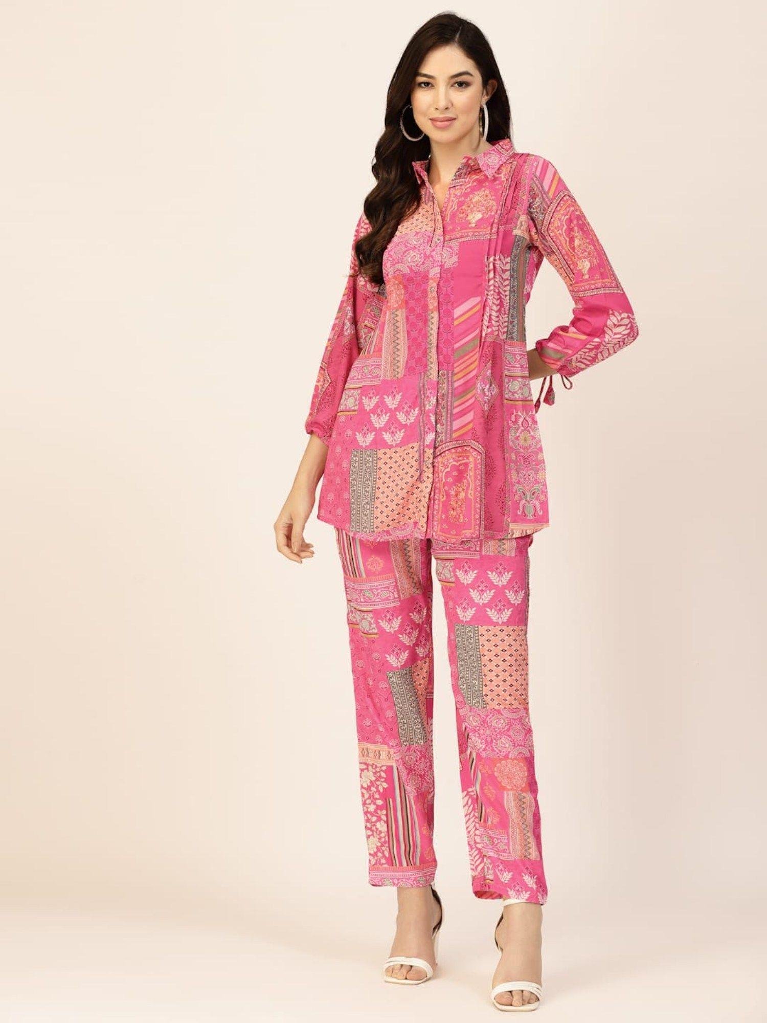pink color printed co-ord (set of 2)