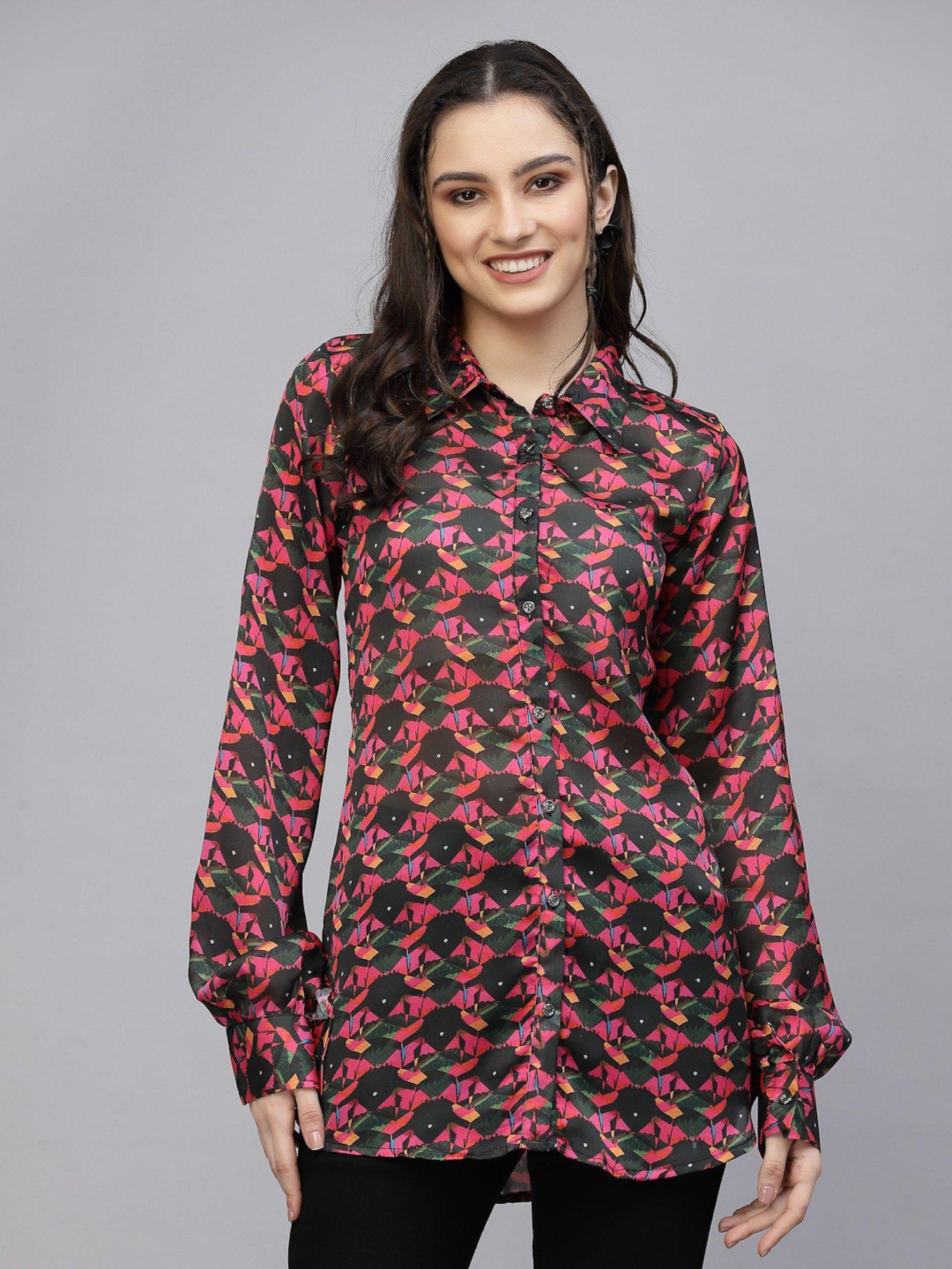 pink color printed satin shirt