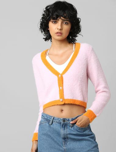 pink colourblocked cardigan