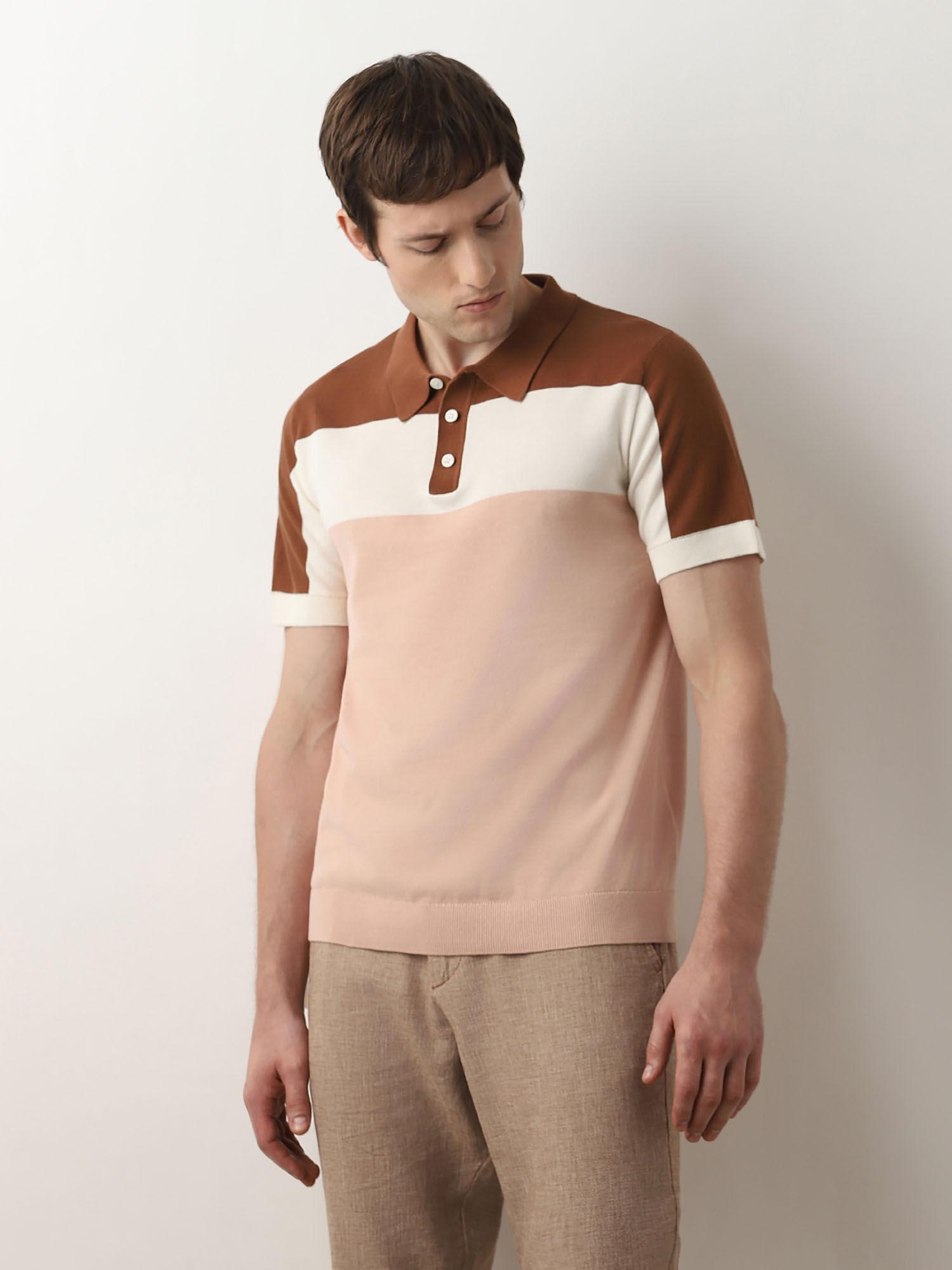 pink colourblocked knitted polo t-shirt
