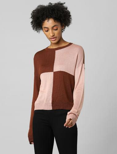 pink colourblocked pullover