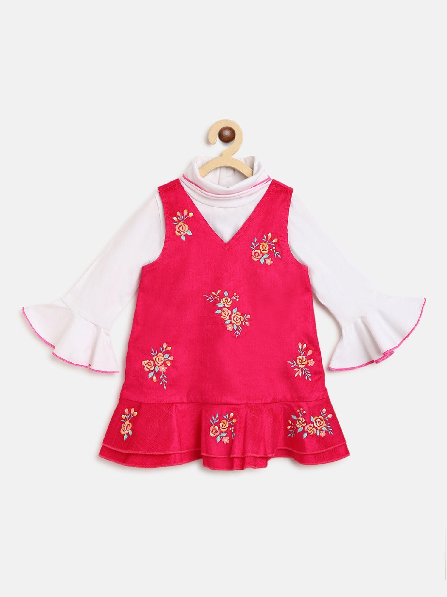 pink coloured embroidered westernwear girls (set of 2)