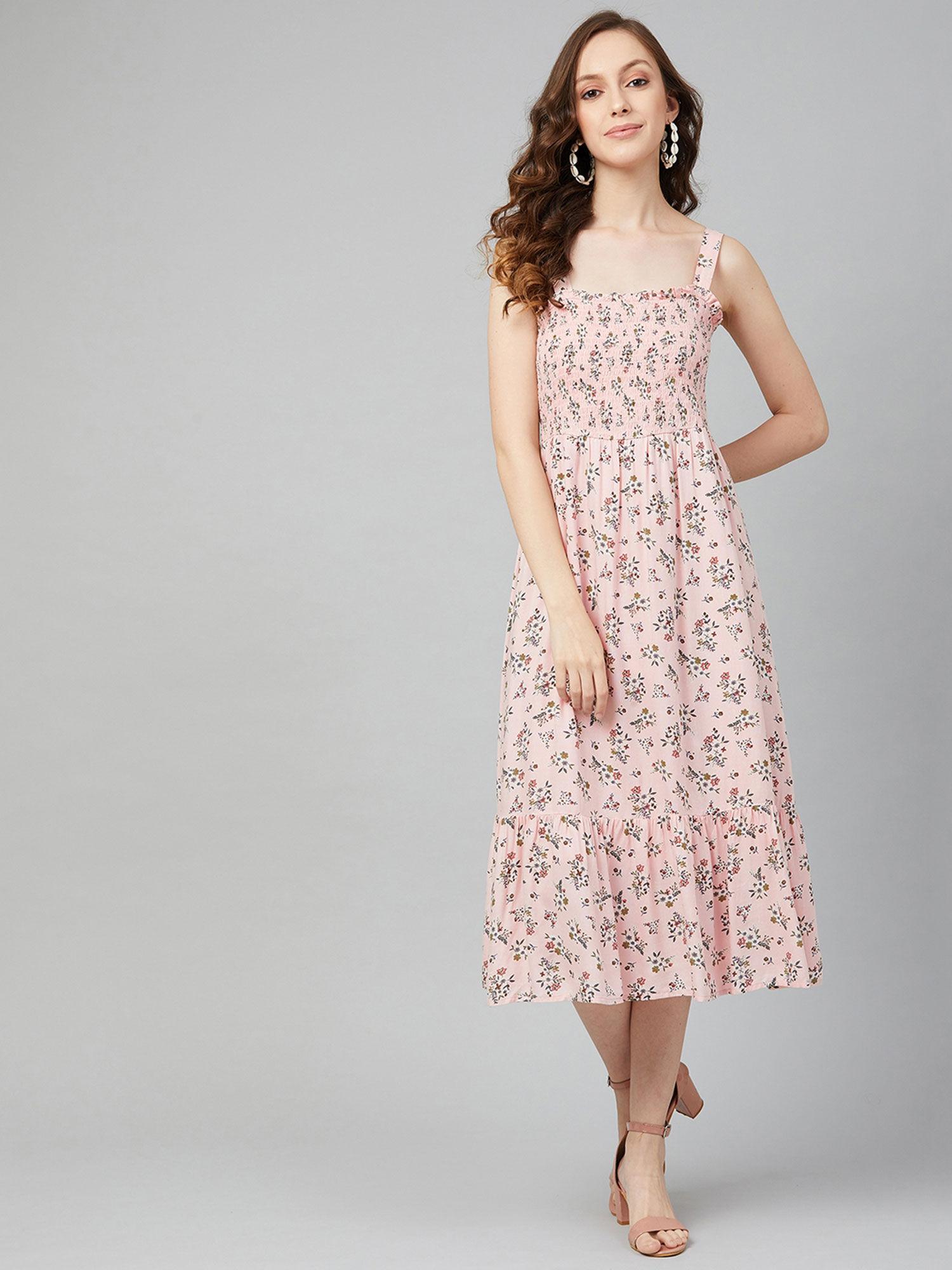 pink comfortable solid midi dress