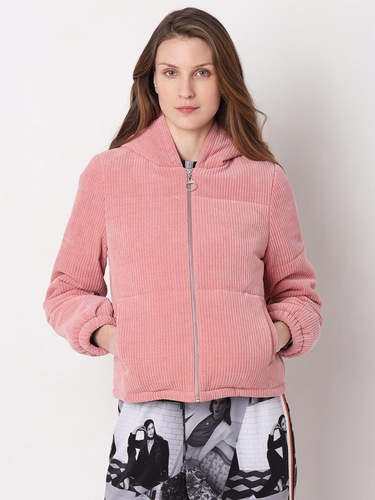 pink corduroy hooded jacket