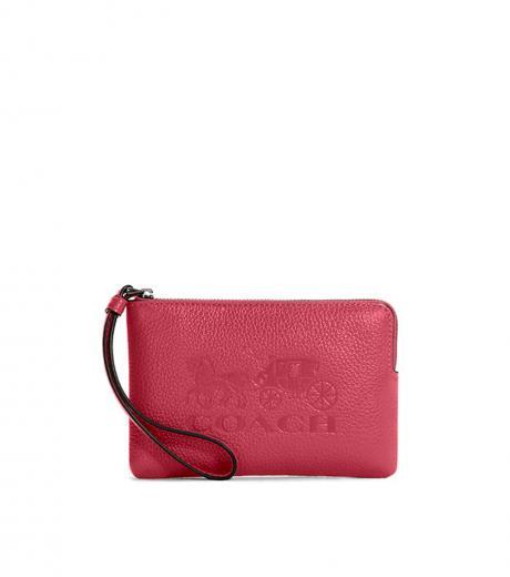 pink corner zip wristlet