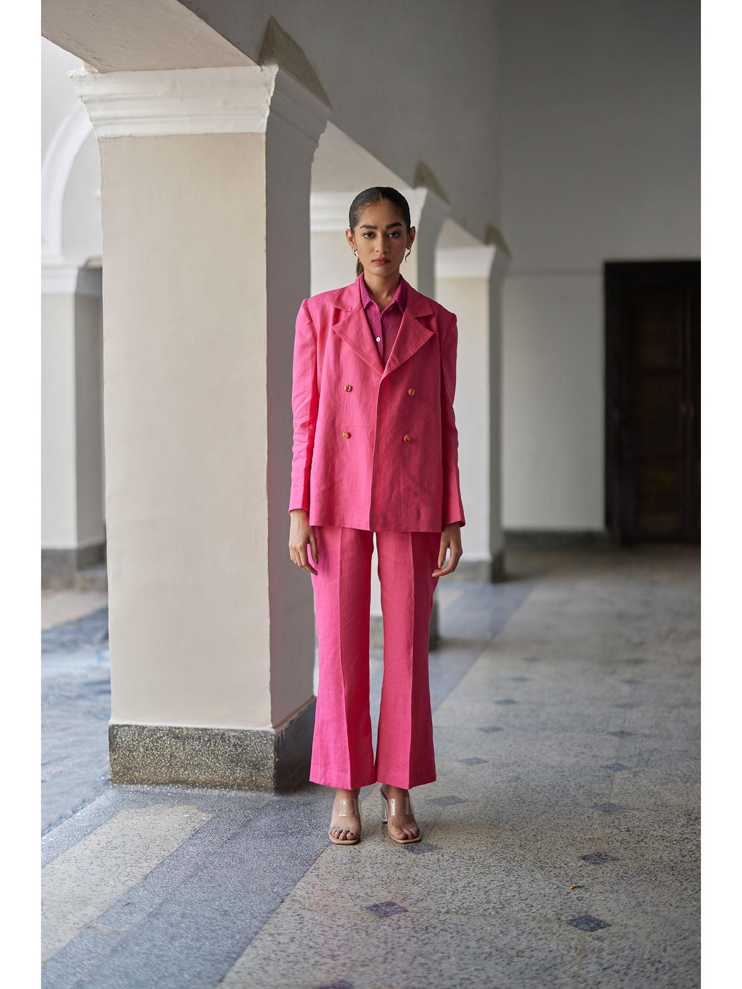 pink coronation linen jacket with pant (set of 2)