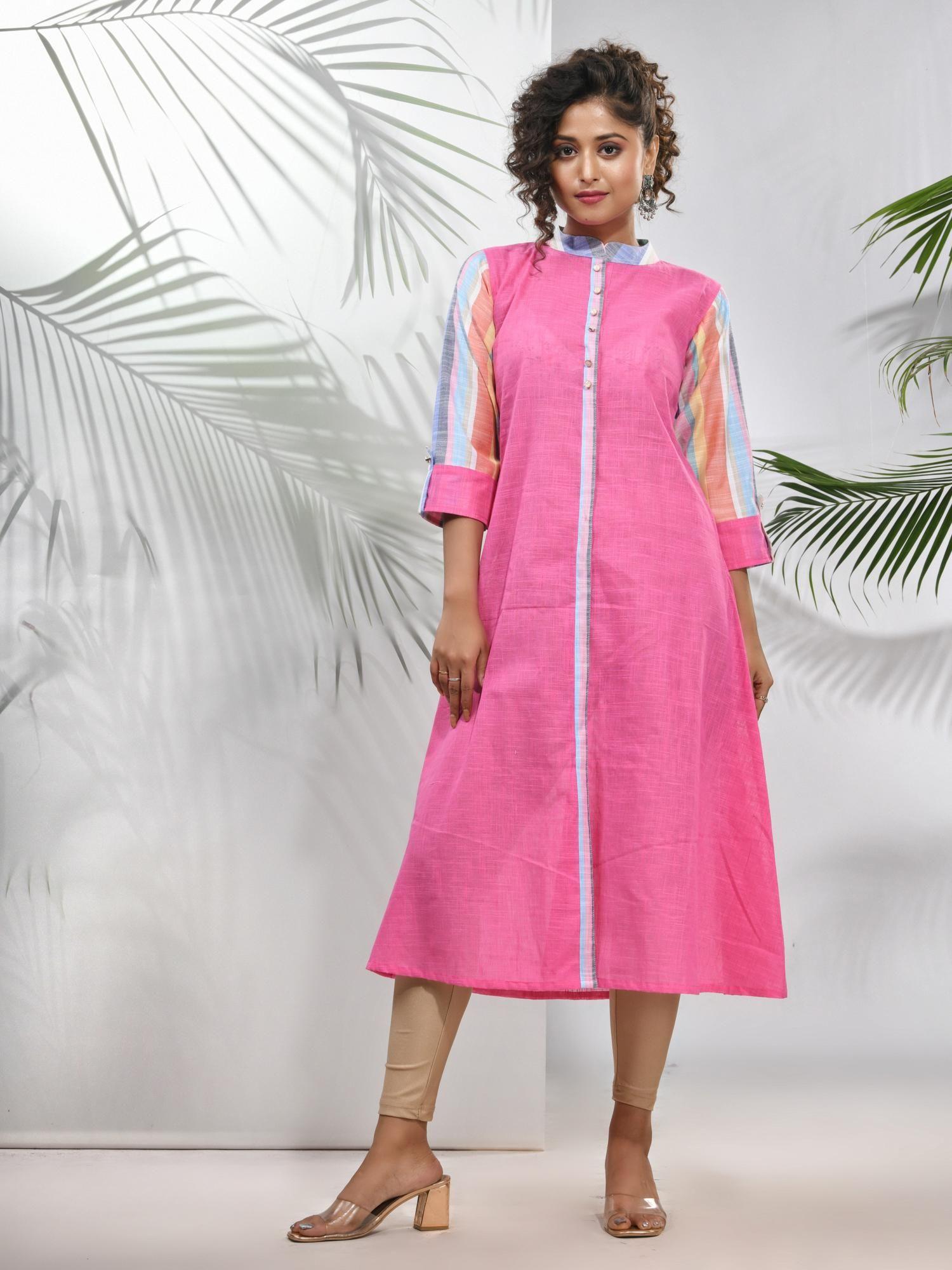 pink cotton a-line kurta