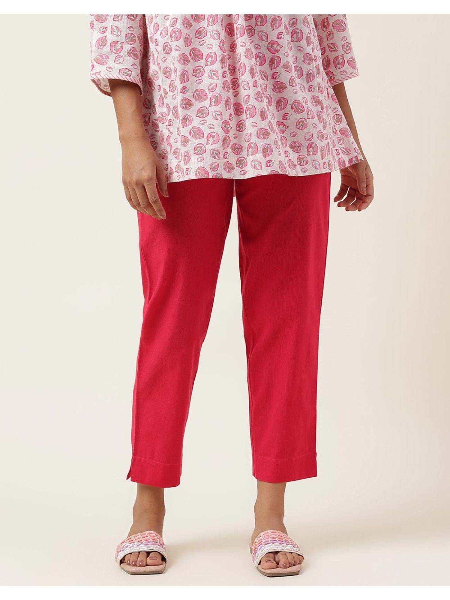 pink cotton ankle length pant casual