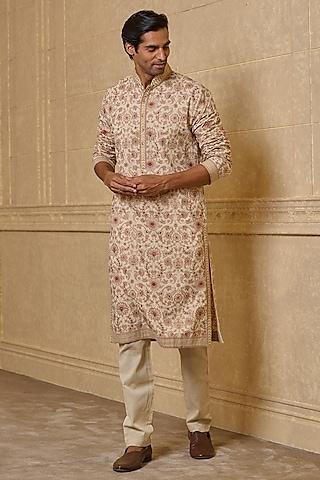 pink cotton blend floral printed kurta set