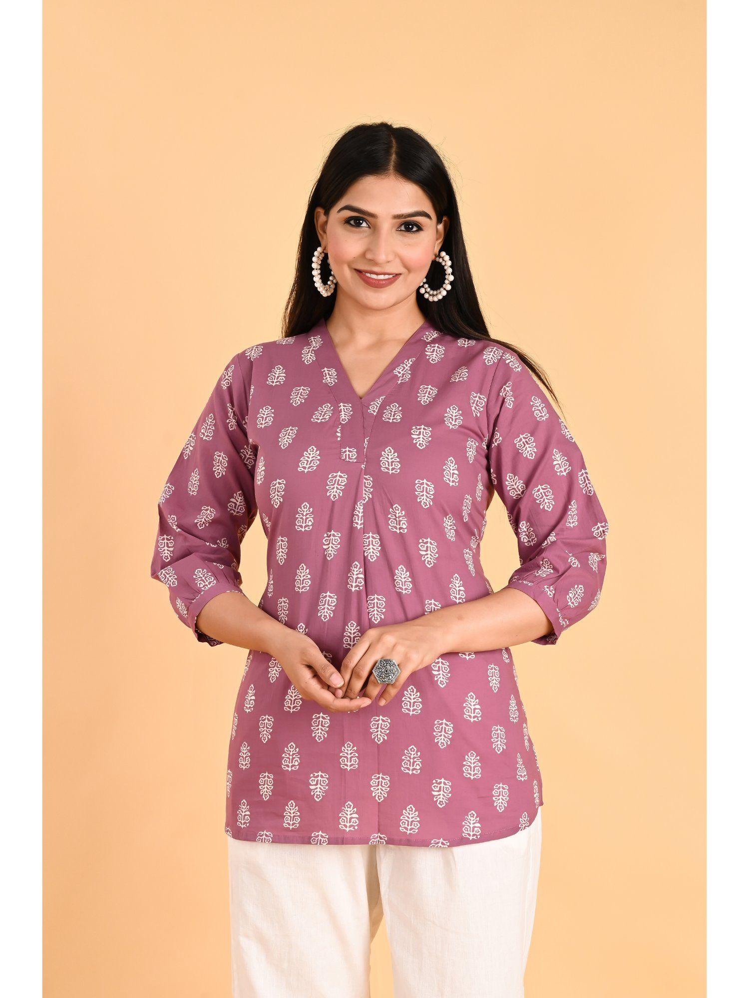 pink cotton block printed tunic