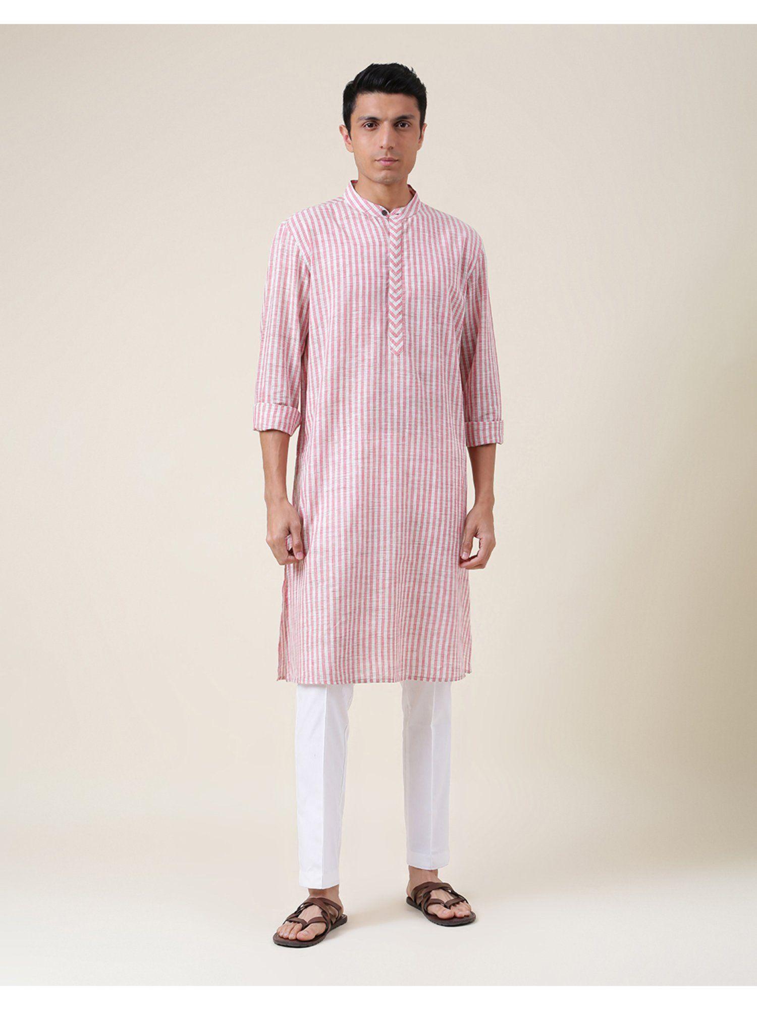 pink cotton chinese collar long kurta