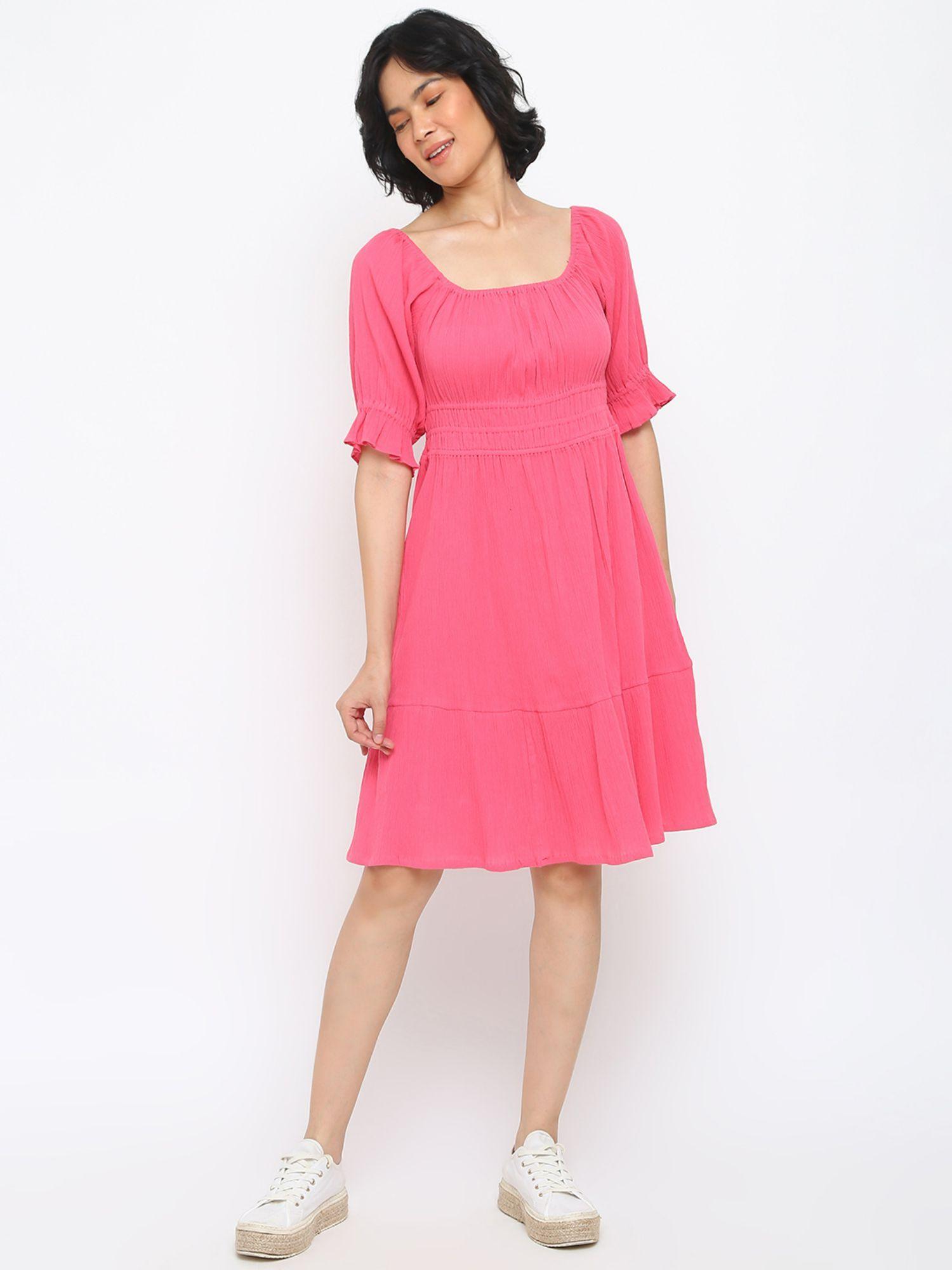 pink cotton comfort fit knee length dress