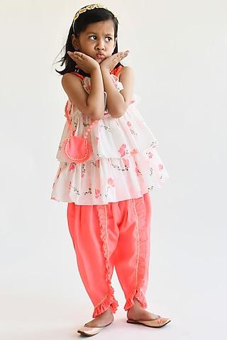 pink cotton dhoti set for girls