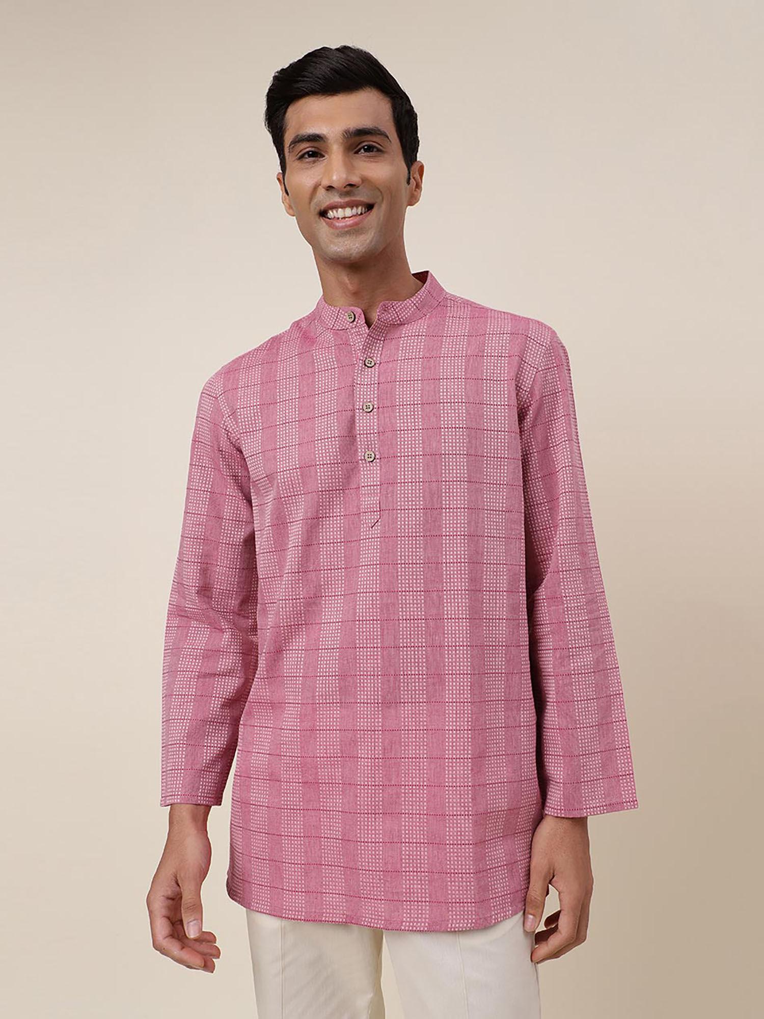 pink cotton dobby short kurta