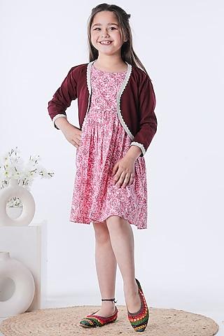 pink cotton dress with shrug for girls