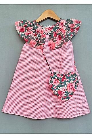 pink cotton floral gingham dress for girls
