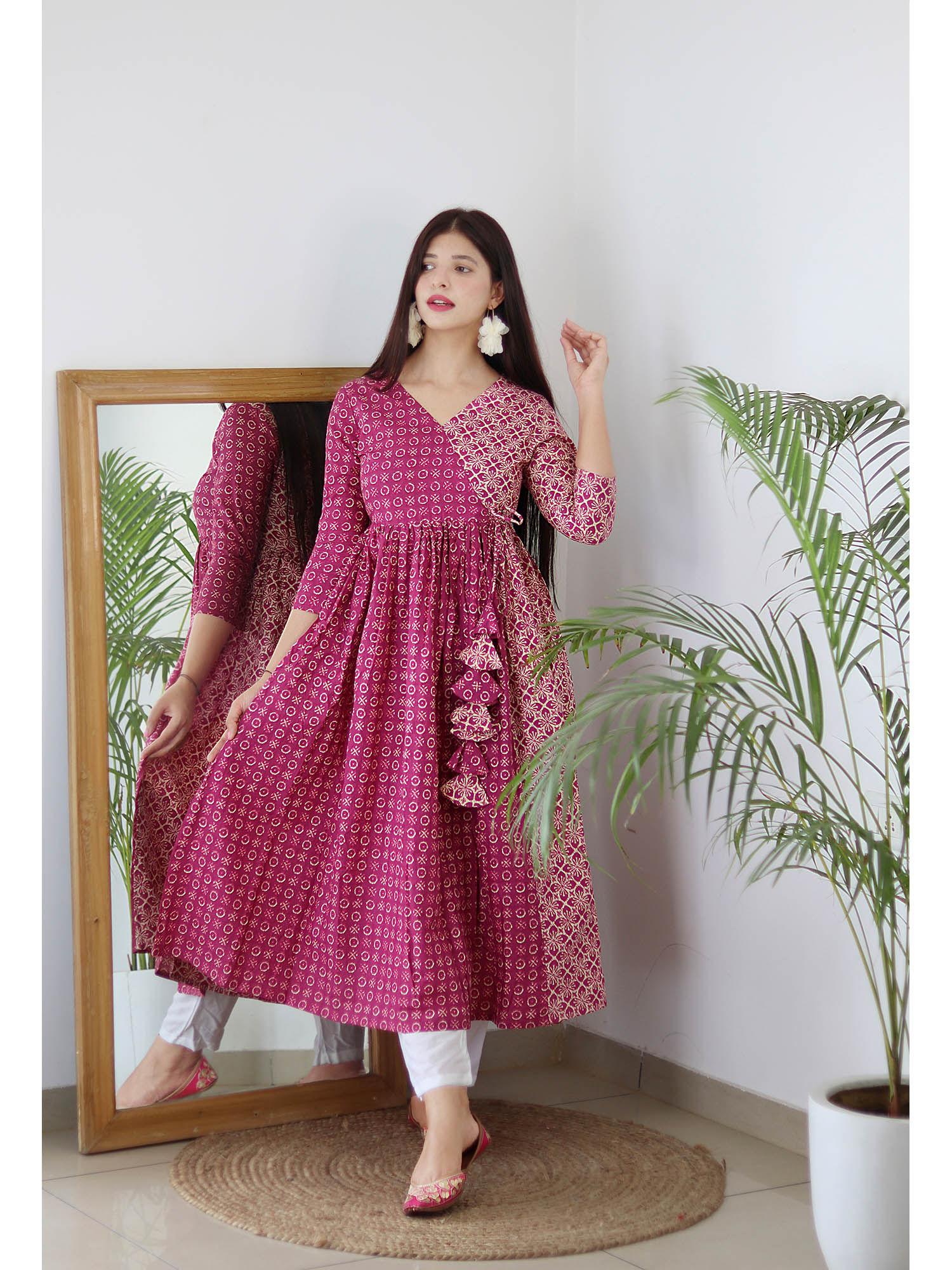 pink cotton floral printed kurta