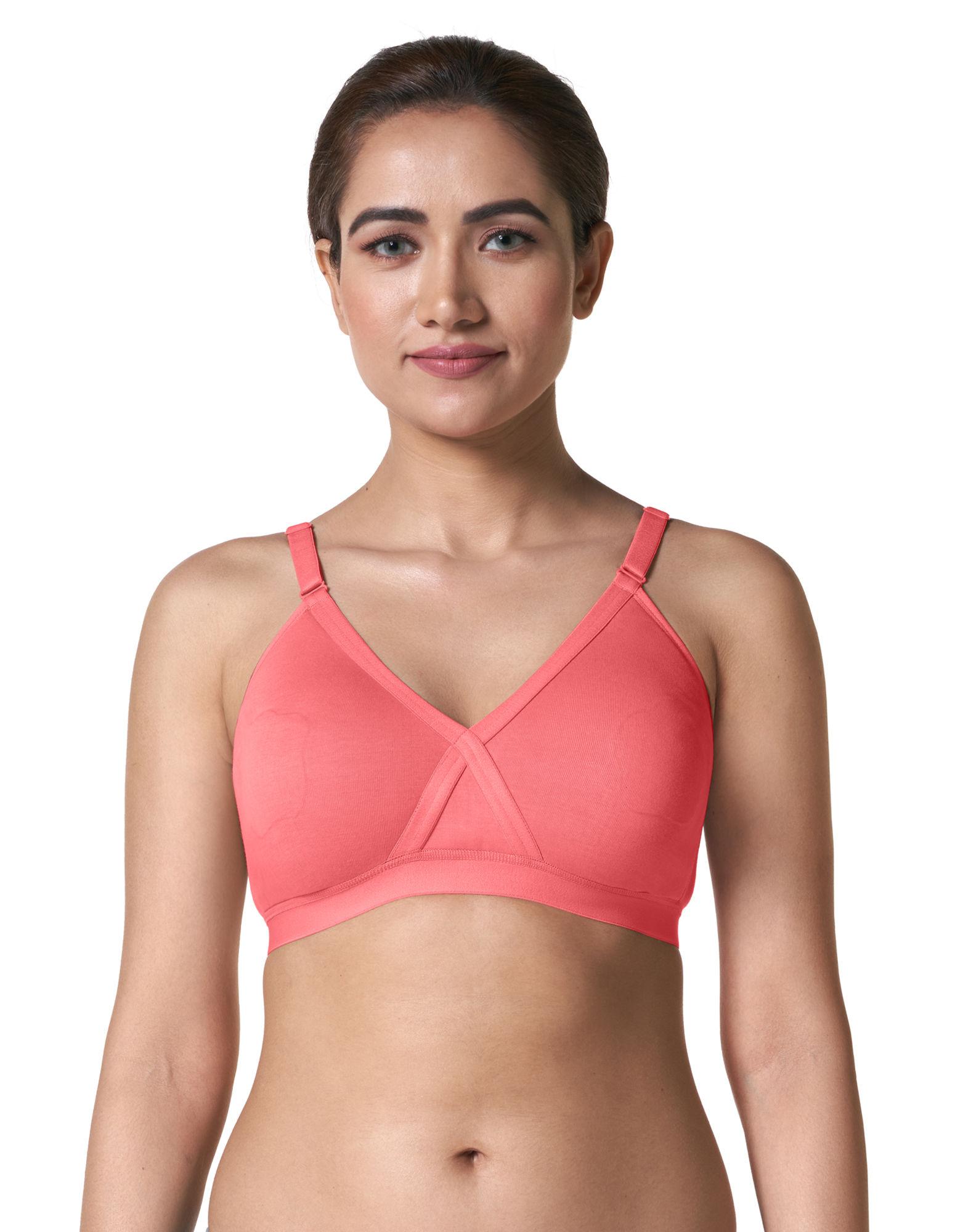 pink cotton full coverage cross over bra