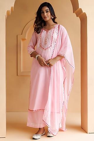 pink cotton gota work handcrafted straight kurta set
