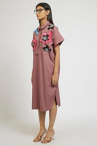 pink cotton hand embroidered handcrafted shirt dress