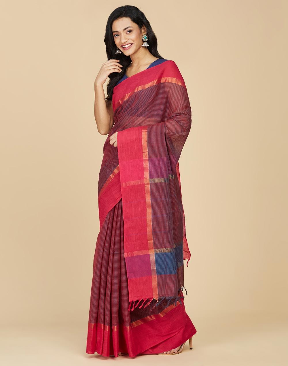 pink cotton hand woven sari