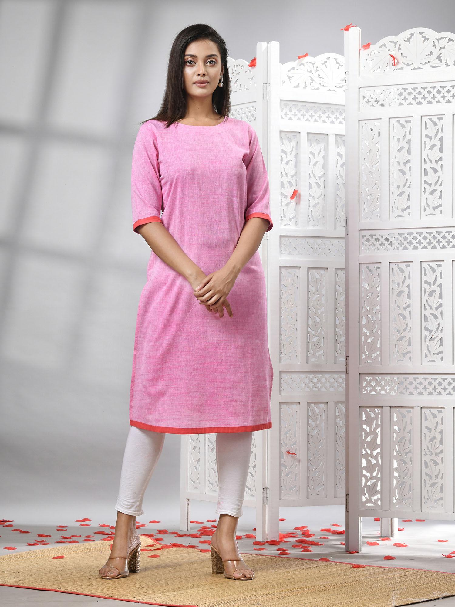 pink cotton handwoven kurti