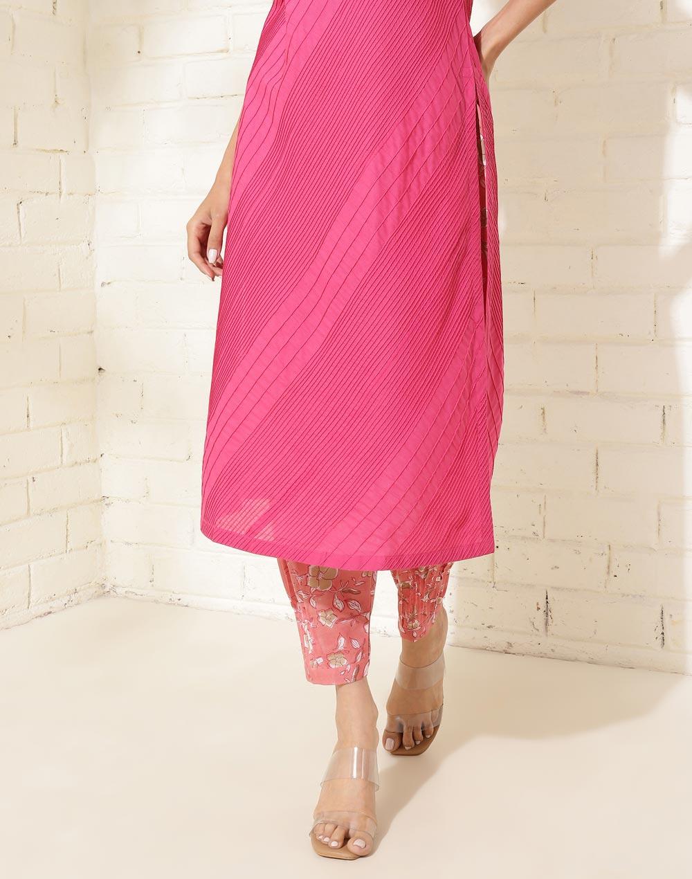 pink cotton hnad block printed salwar