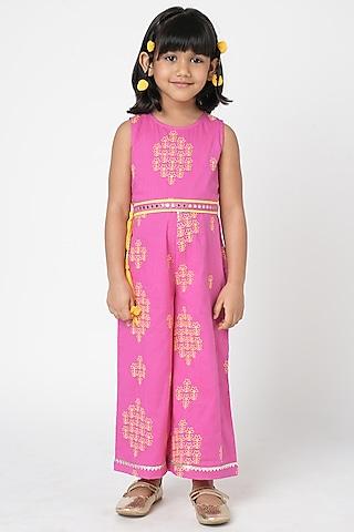 pink cotton jumpsuit for girls