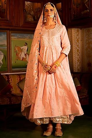 pink cotton kalidar kurta set