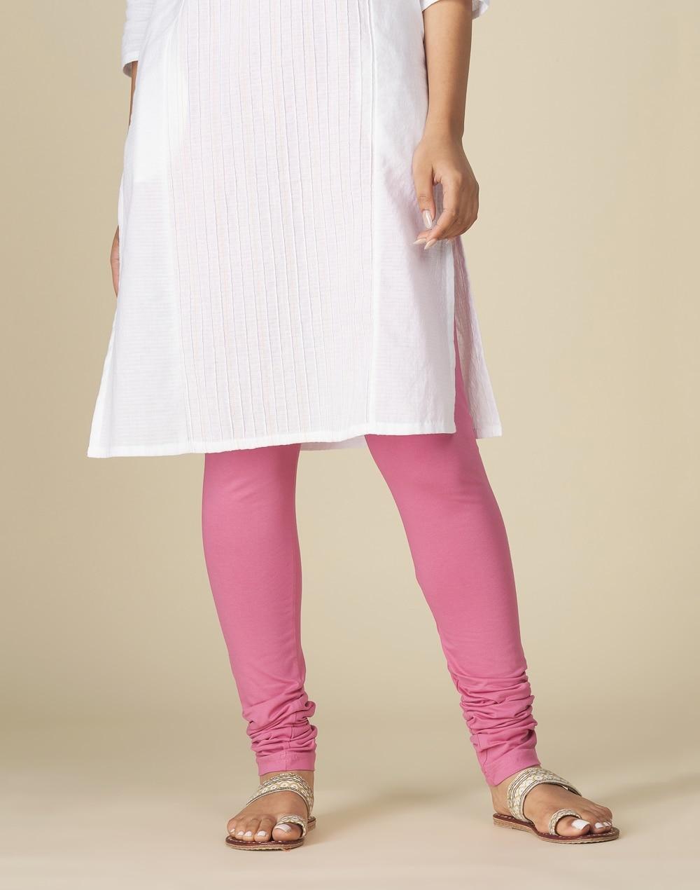 pink cotton knitted churidar with elasticated waist