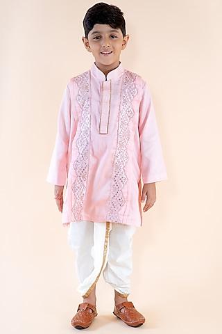 pink cotton kurta set for boys