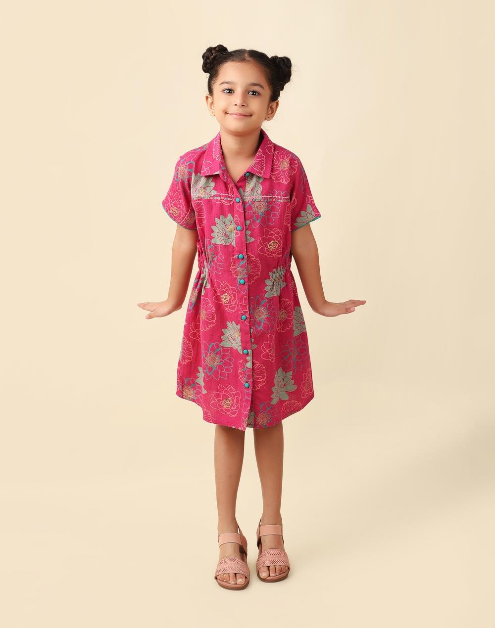 pink cotton linen printed dress