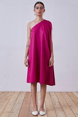 pink cotton one shoulder dress