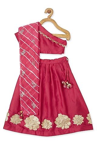 pink cotton poly lehenga set for girls