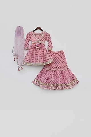 pink cotton printed sharara set for girls