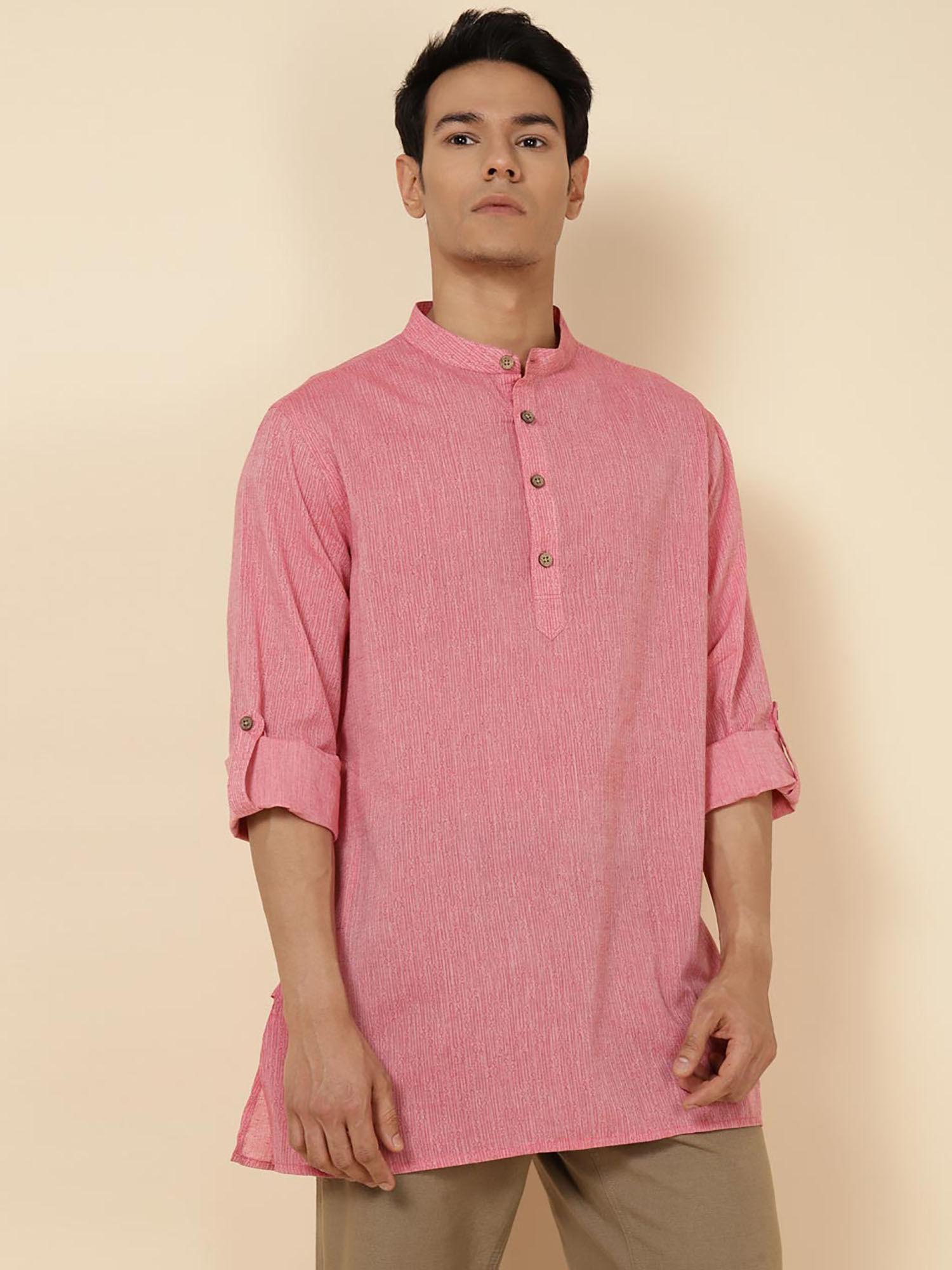 pink cotton printed short kurta