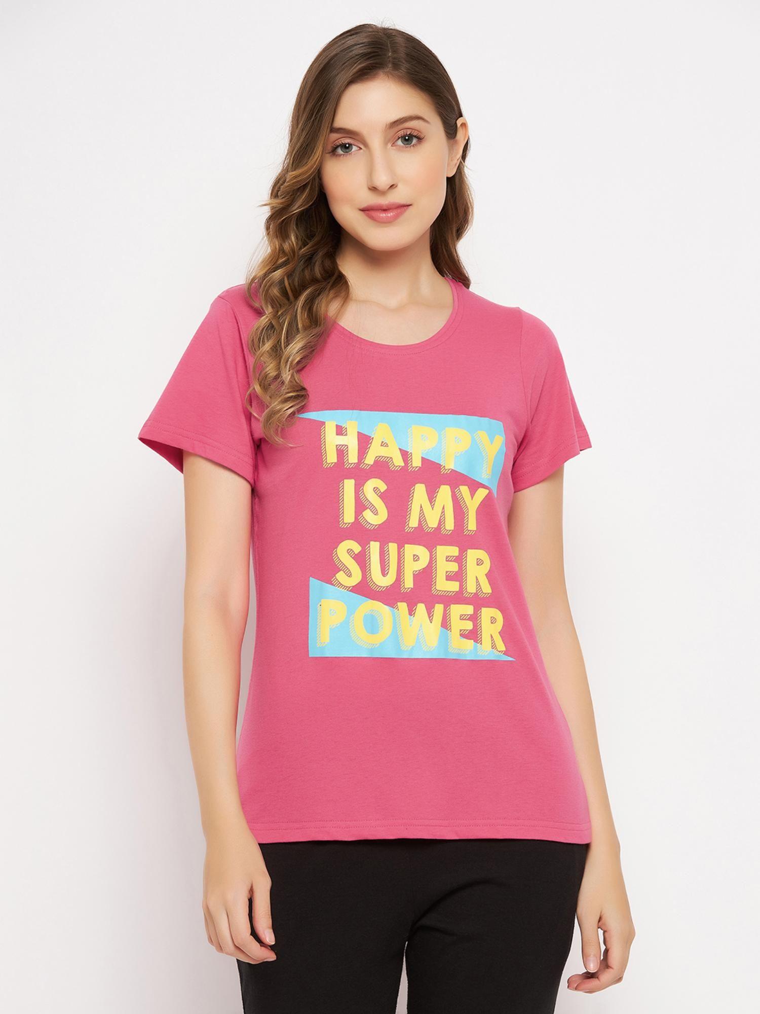 pink cotton printed sleepwear t-shirt