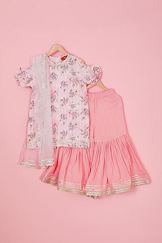 pink cotton rayon sharara set for girls