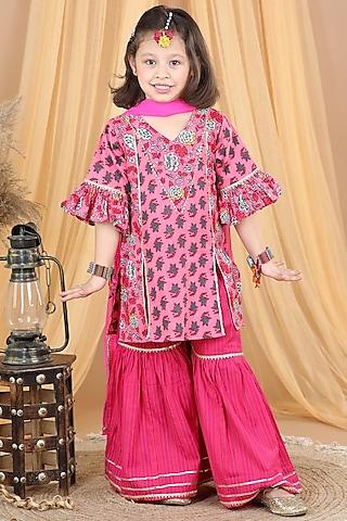 pink cotton sharara set for girls