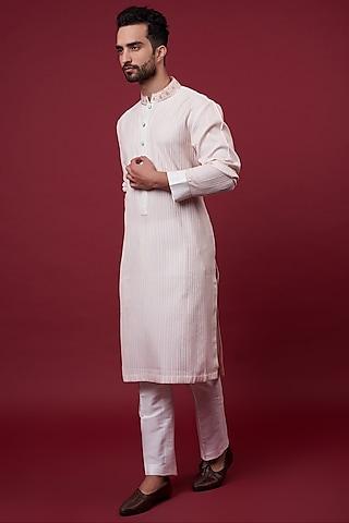 pink cotton silk embroidered kurta set