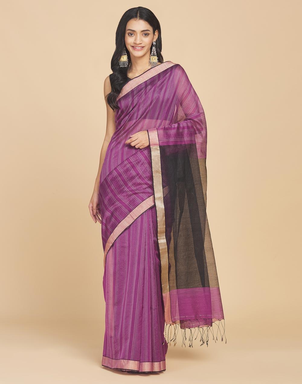 pink cotton silk hand woven sari