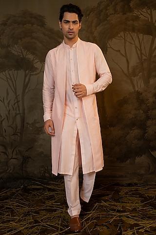 pink cotton silk jacket style kurta set