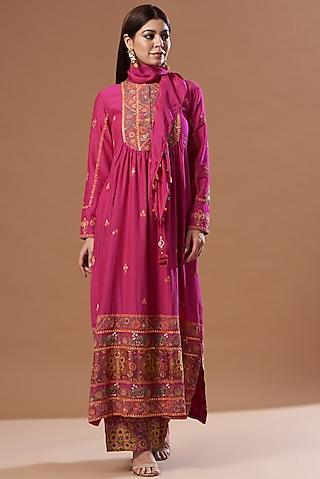 pink cotton silk kurta set