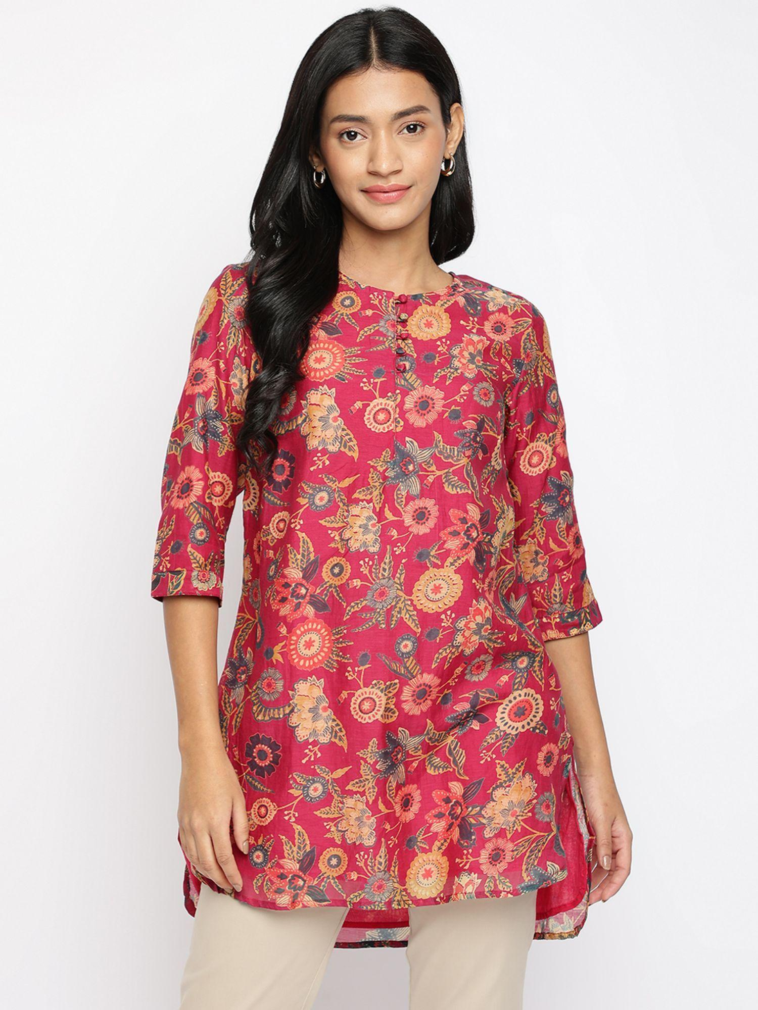 pink cotton silk printed kurti