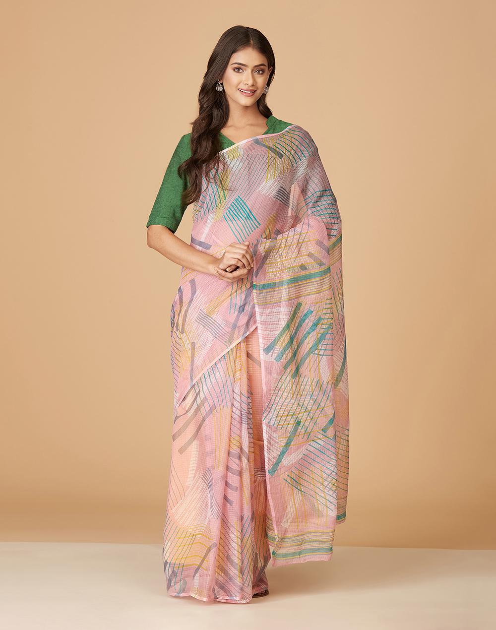 pink cotton silk printed sari