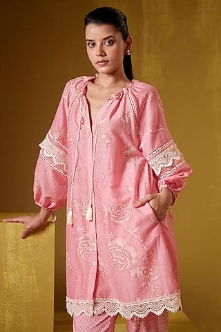 pink cotton silk printed tunic