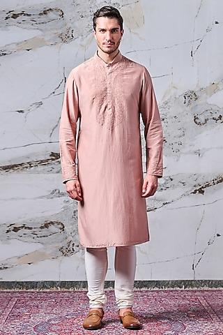 pink cotton silk resham embroidered kurta set