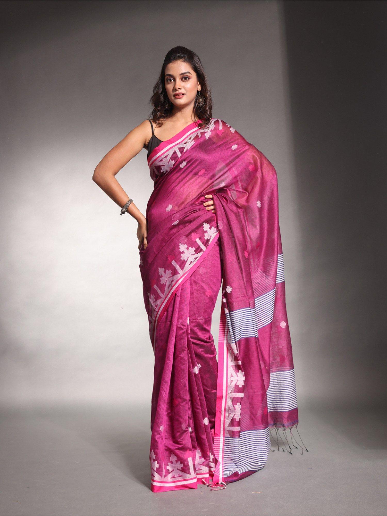 pink cotton silk saree with unstitched blouse