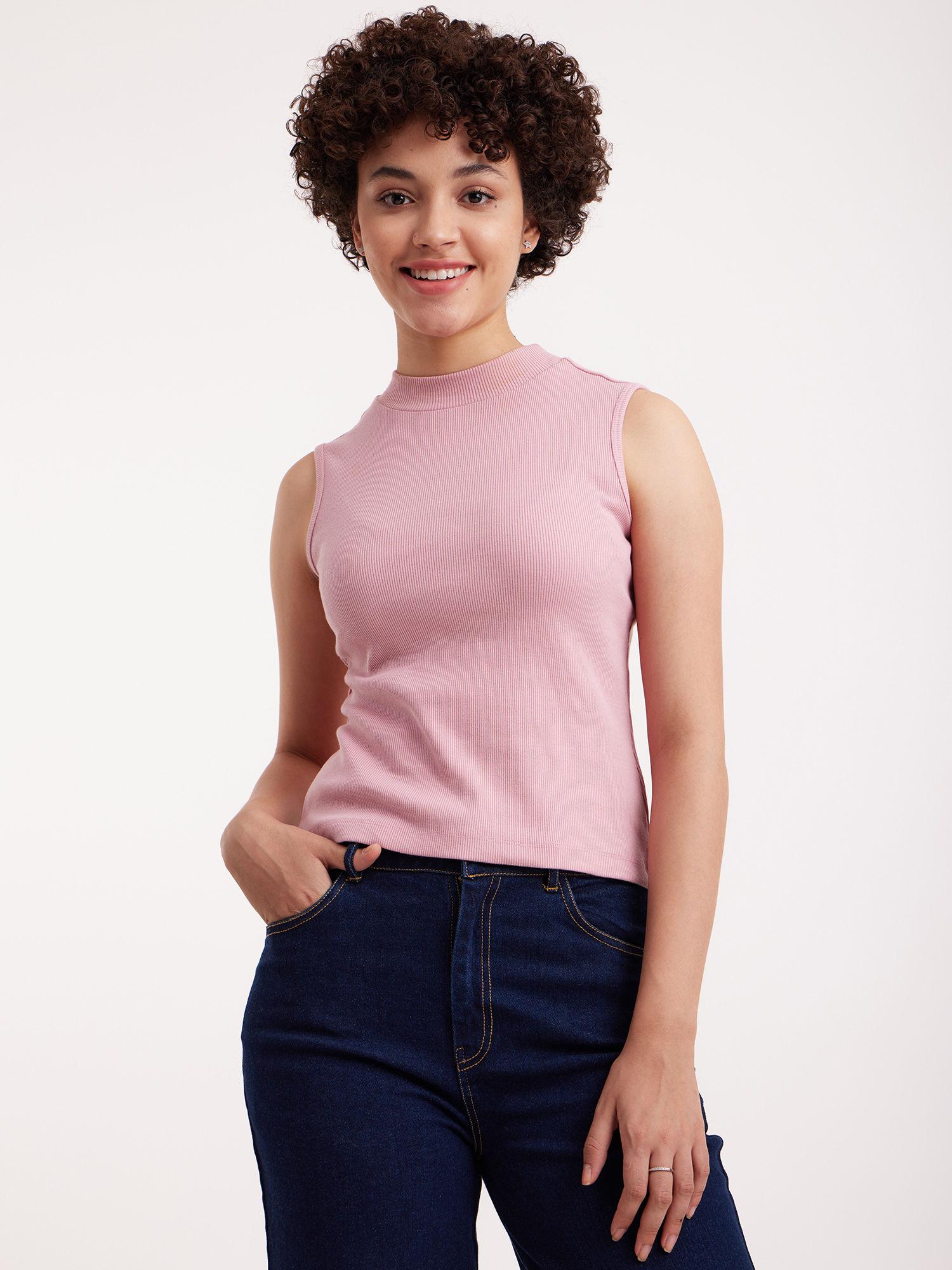 pink cotton sleeveless rib tee